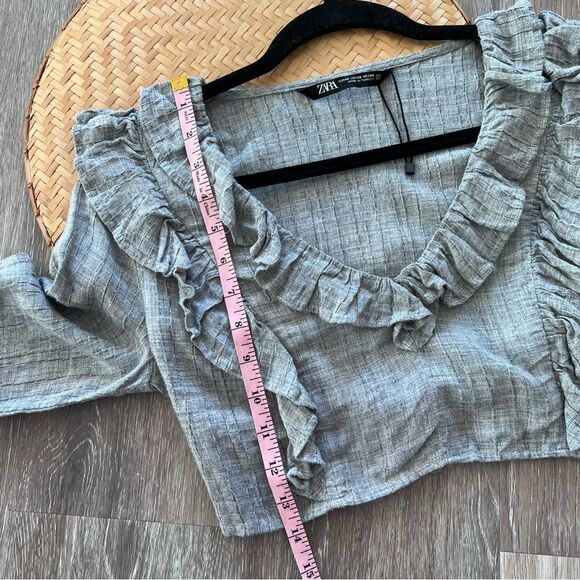 Zara gray‎ ruffled cropped peasant blouse Victorian - Picture 4 of 8